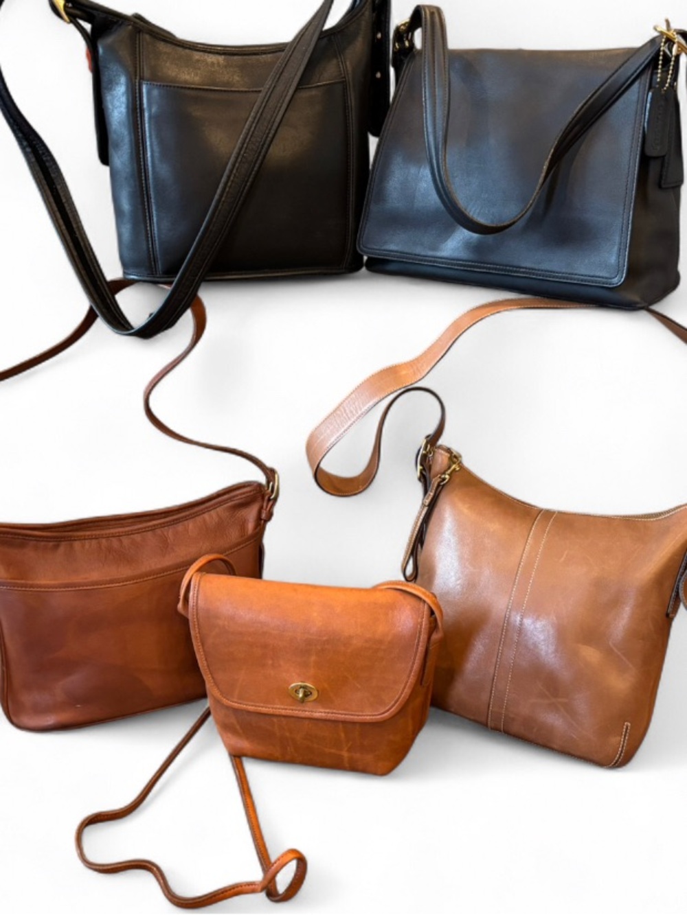 5 Vintage Leather Coach Bag Purse Lot Black and Brown excellent condition